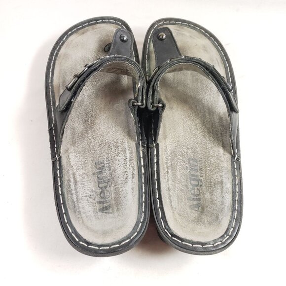 Alegria Womens Size 11.5 Black Leather Rhinestone Embellished Slide Sandals - Picture 7 of 8